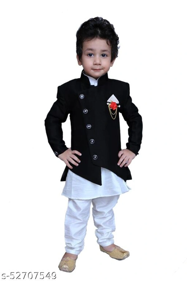 Boys White  Sherwanis Pack Of 1 - Black, 2-3 Years