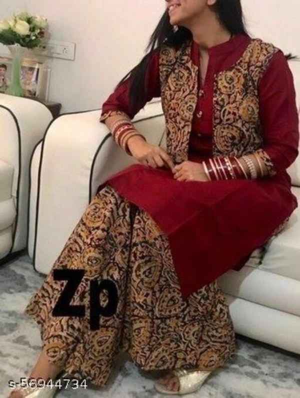 KALAMKARI KOTI KURTI PALAZZO SET - Maroon, XL