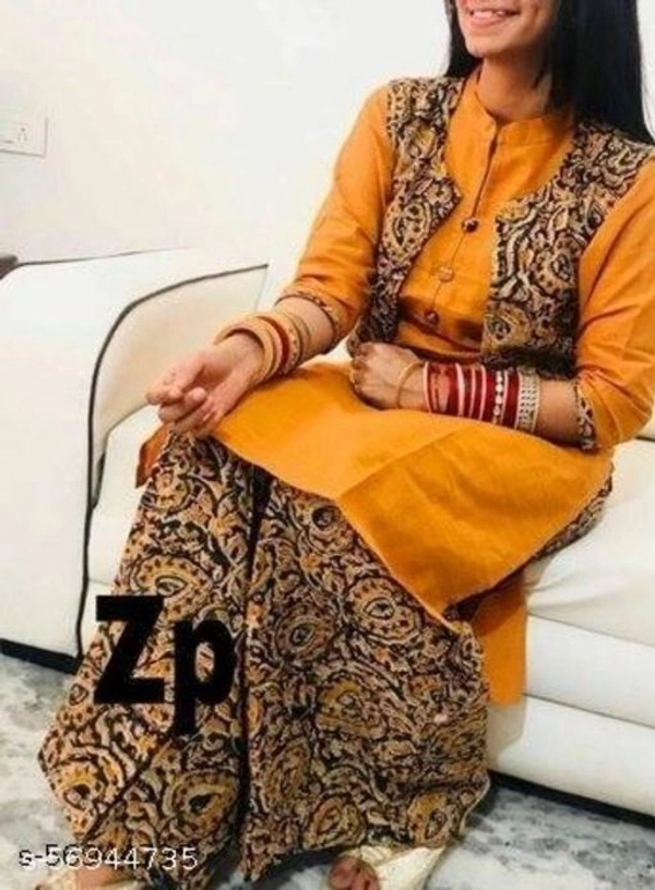 KALAMKARI KOTI KURTI PALAZZO SET - Yellow, XXL