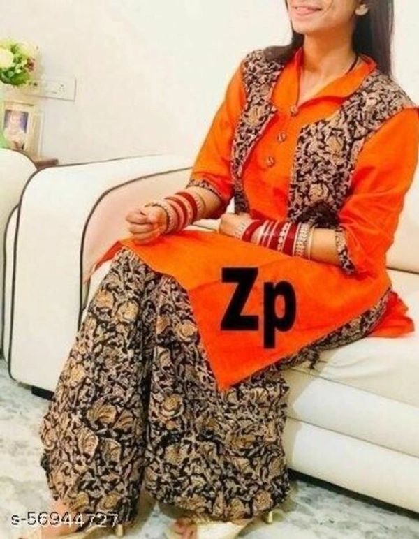 KALAMKARI KOTI KURTI PALAZZO SET - Orenge, XL