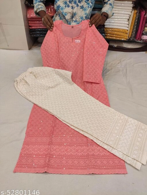 Chikankari Kurta with PlazoN - Gajari, L
