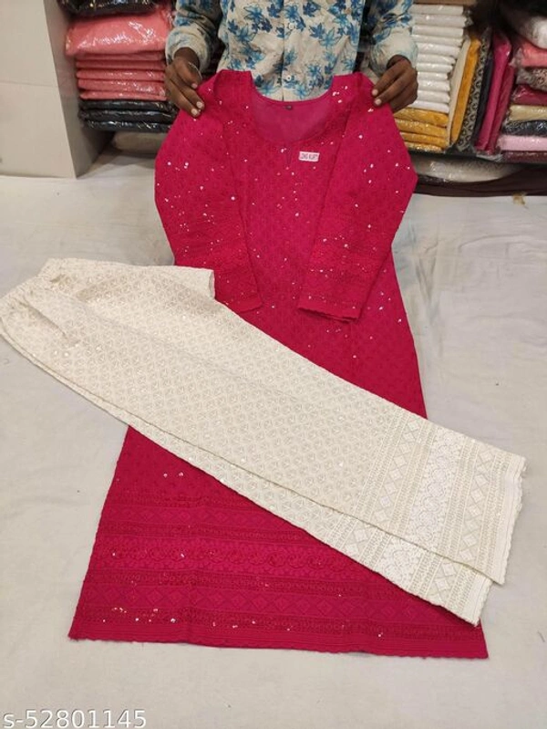 Chikankari Kurta with PlazoN - Pink, L