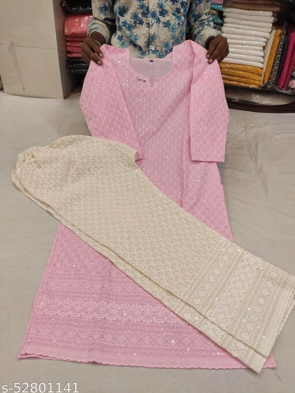 Chikankari Kurta with PlazoN - Baby Pink, XXL