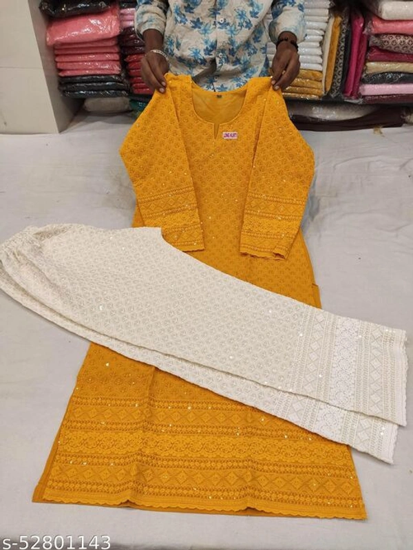 Chikankari Kurta with Plazo - Yellow, M
