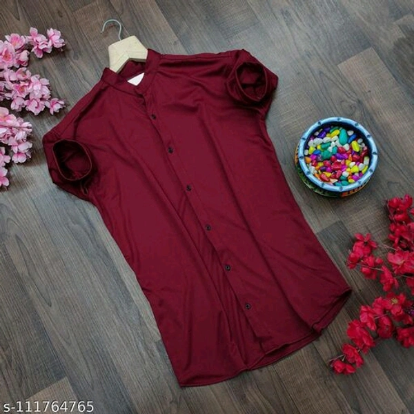 Lycra fabric plain half sleev shirt - Marron, L