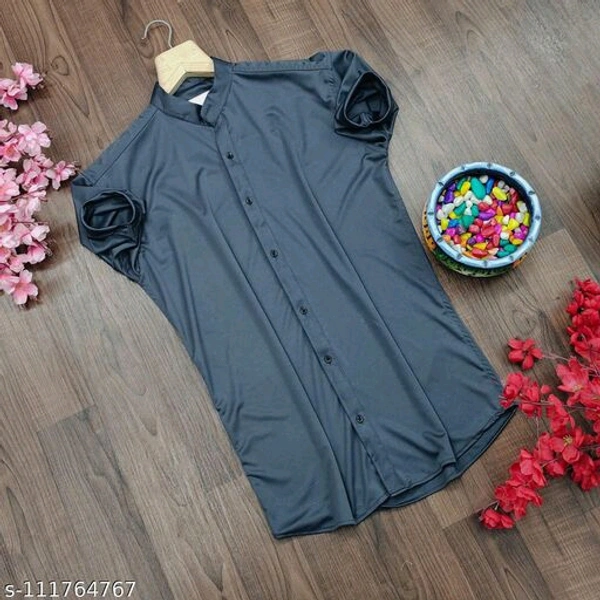 Lycra fabric plain half sleev shirt - Black Grey, L