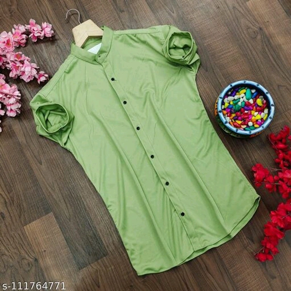Lycra fabric plain half sleev shirt - Pista, L