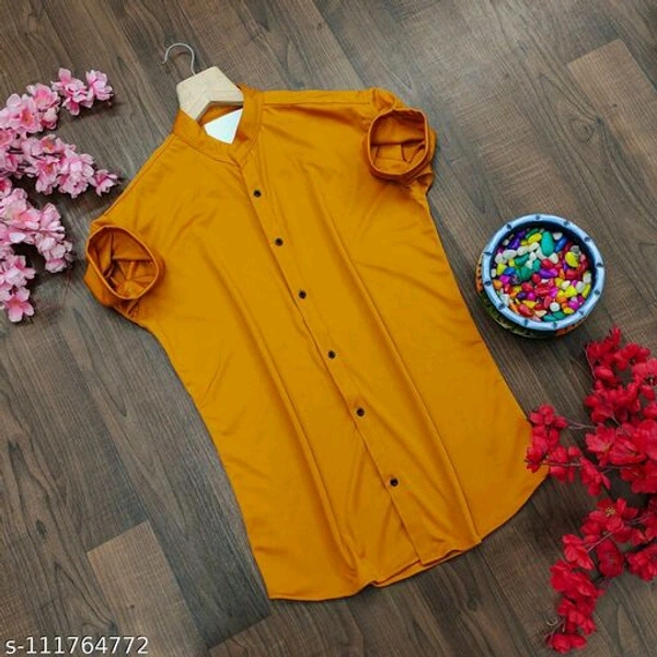 Lycra fabric plain half sleev shirt - Yellow, L