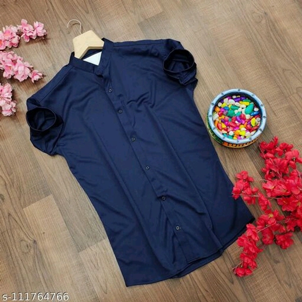 Lycra fabric plain half sleev shirt - Nevy Blue, L