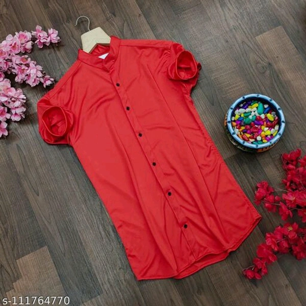 Lycra fabric plain half sleev shirt - Red, XL