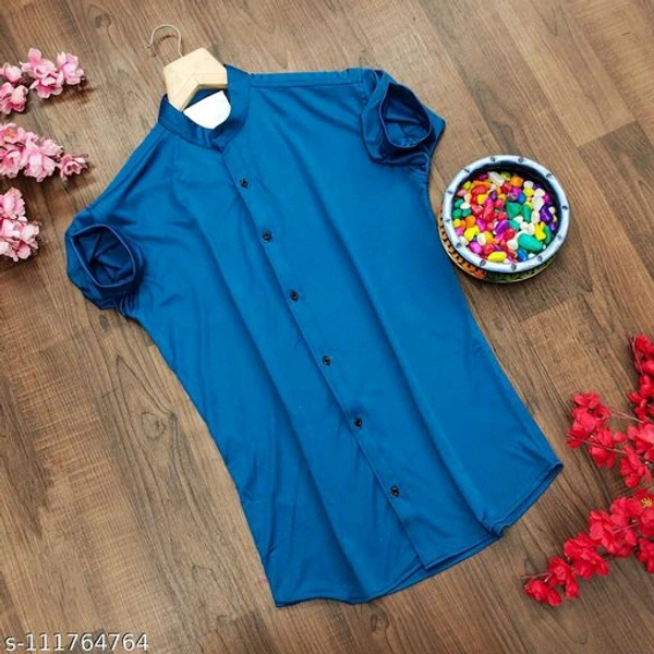 Lycra fabric plain half sleev shirt - Deep Sky Blue, XL