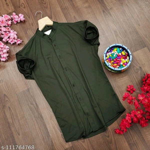 Lycra fabric plain half sleev shirt - Dark Green, XXL