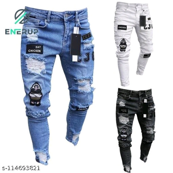 Masterly Weft White Colour Trendy Slim Fit jeans For Men - Blue White Black, 34