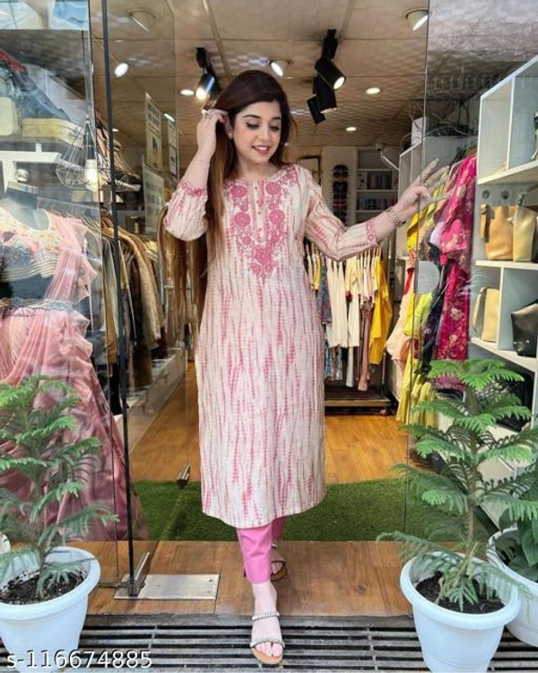 ? Heavy embroidery  Work kurti with pant - Pink, L