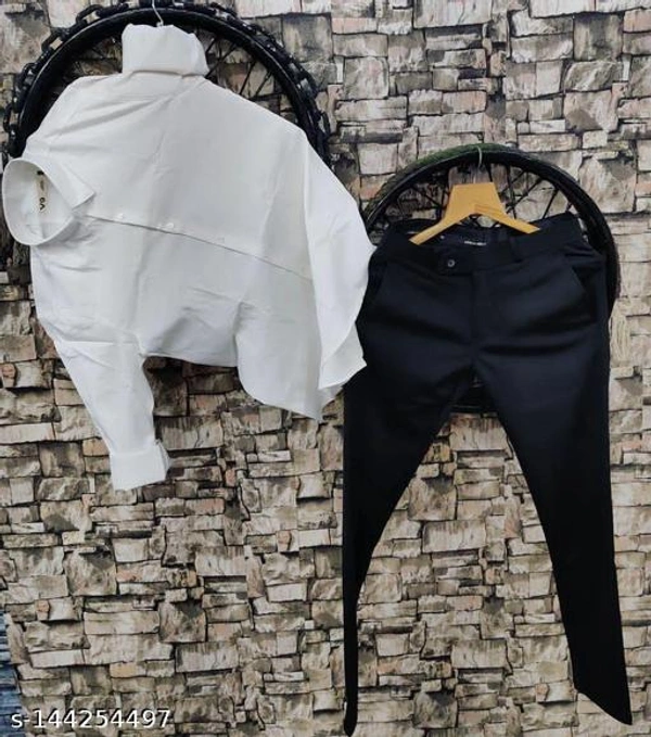 KRIYONA CREATION Men Shirts With Pant | Top & Bottom Set For Men | Cotton Lycra Shirt | Cotton Lycra Pant | Party Ware For Men | Fstivel Ware For Men | Trendy Ware For Men - White, XL