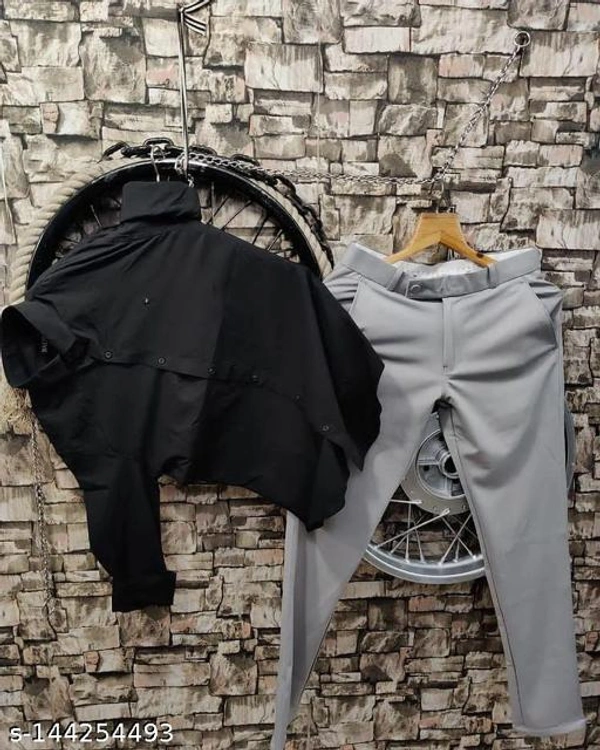 KRIYONA CREATION Men Shirts With Pant | Top & Bottom Set For Men | Cotton Lycra Shirt | Cotton Lycra Pant | Party Ware For Men | Fstivel Ware For Men | Trendy Ware For Men - S, Black