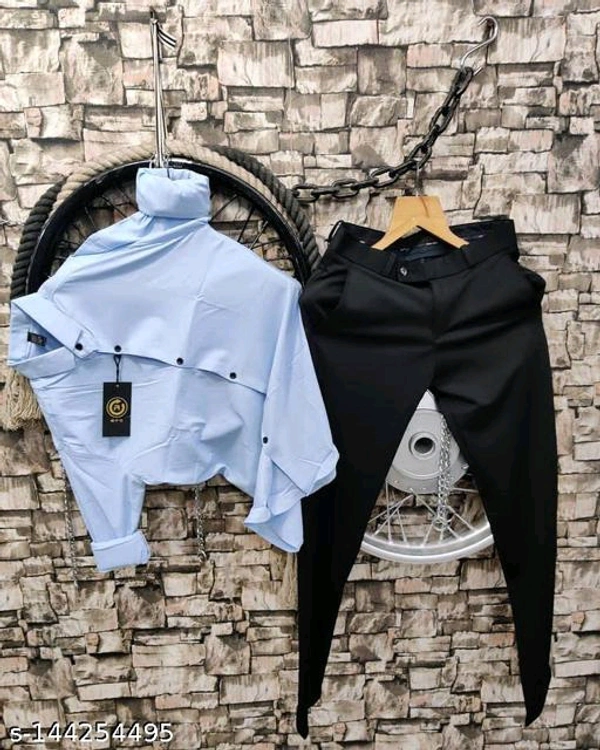 KRIYONA CREATION Men Shirts With Pant | Top & Bottom Set For Men | Cotton Lycra Shirt | Cotton Lycra Pant | Party Ware For Men | Fstivel Ware For Men | Trendy Ware For Men - Light Blue, S