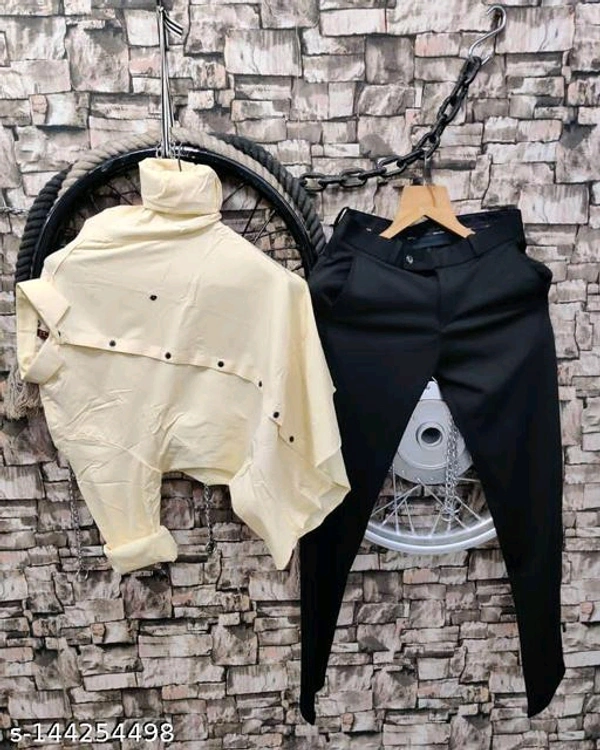 KRIYONA CREATION Men Shirts With Pant | Top & Bottom Set For Men | Cotton Lycra Shirt | Cotton Lycra Pant | Party Ware For Men | Fstivel Ware For Men | Trendy Ware For Men - Creamy Colour, M