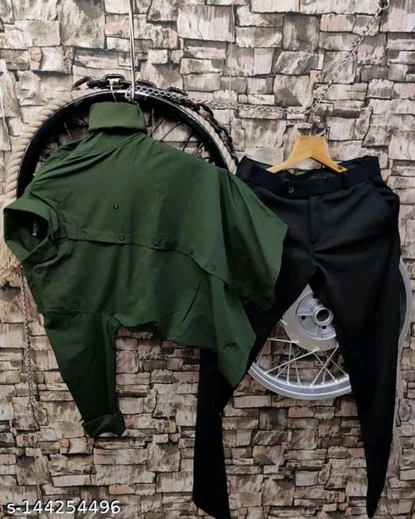 KRIYONA CREATION Men Shirts With Pant | Top & Bottom Set For Men | Cotton Lycra Shirt | Cotton Lycra Pant | Party Ware For Men | Fstivel Ware For Men | Trendy Ware For Men - Green, XL