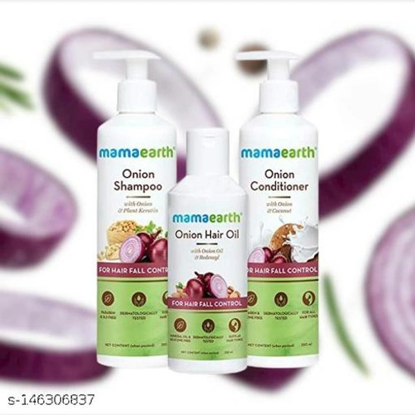 Mamaearth Anti Hair Fall Spa Range: Onion Shampoo 300 ml + Onion Conditioner 300 ml + Onion Hair Oil 150 ml - Free Size