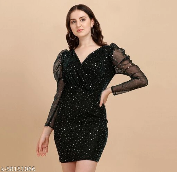 Women's Green Lycra Stitched Dress - Black, XXL