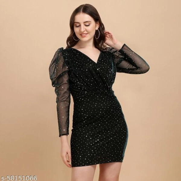 Women's Green Lycra Stitched Dress - Black, XXL