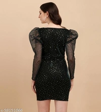 Women's Green Lycra Stitched Dress - Black, XXL