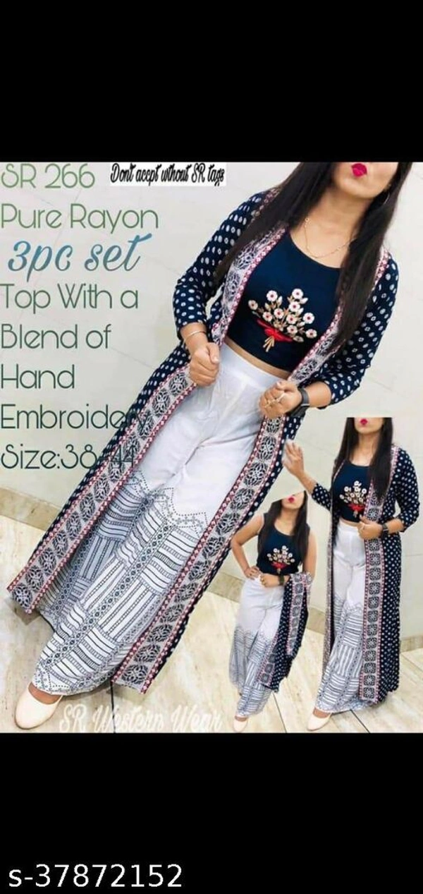 Rayon Sharag with Croptop and Pant - Blue, XXL