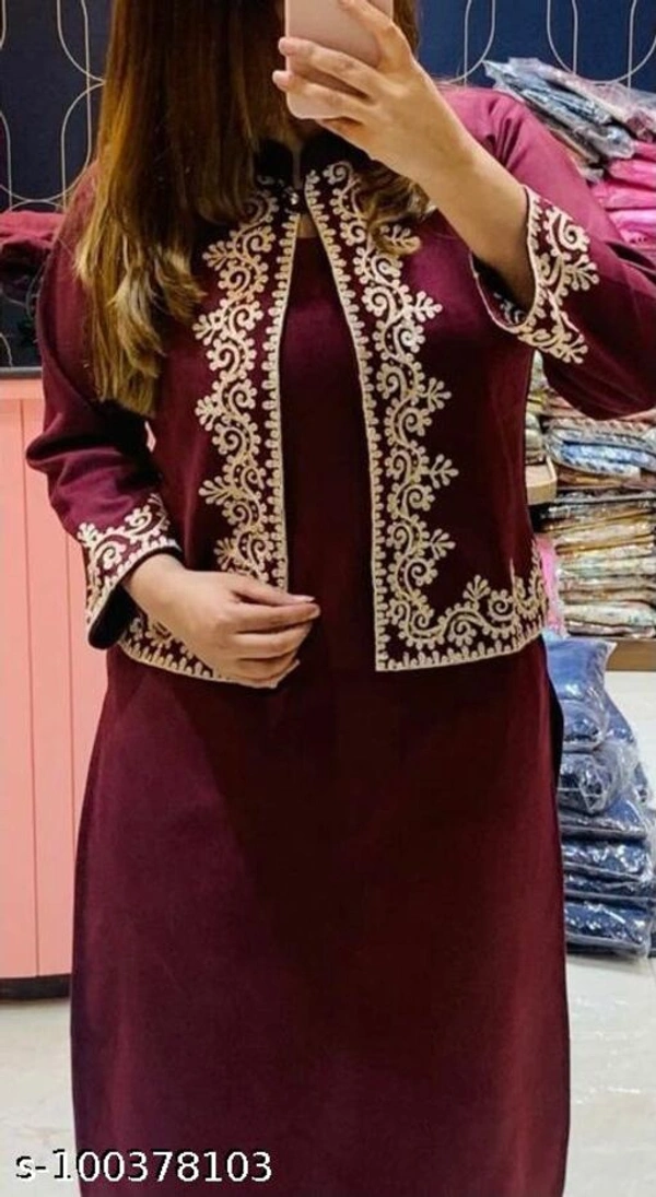 Embroidery Rust Jacket And Kurti  02 - Maroon, M