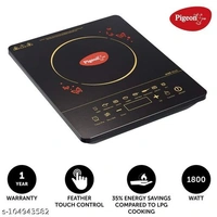 Pigeon Acer Plus 1800-Watt Induction Cooktop with 7 Indian cooking menus for easy to use and Feather touch button for long lasting, Suitable for Roti/Dosa, Deep fry/Saute, Pressure cook, Boil milk, Curry, Idli, 1 year warranty,   (Black, Feather Touch Button) - Free Size