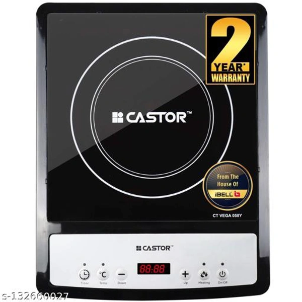 CASTOR by iBELL Induction Cooktop Manual Aluminium Electric Stove is 2000 w Auto Shut Off and over Heat Safety Protection with Press Button Control with 1 Burner, Black - Free Size