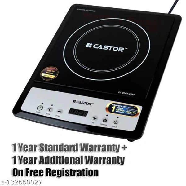 CASTOR by iBELL Induction Cooktop Manual Aluminium Electric Stove is 2000 w Auto Shut Off and over Heat Safety Protection with Press Button Control with 1 Burner, Black - Free Size