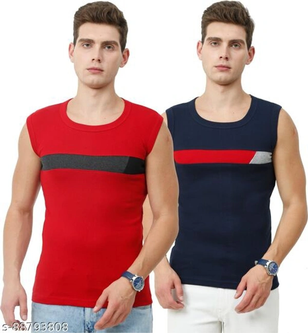 Men Gym Vest - Red Nevy Blue, L