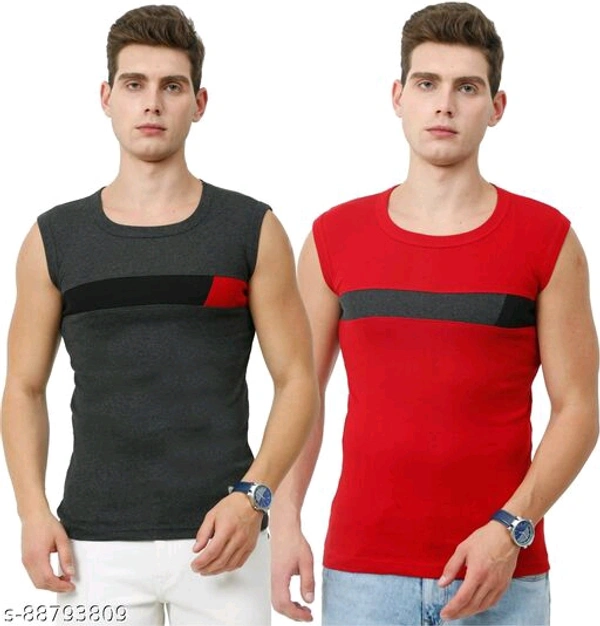 Men Gym Vest - Red Dark Grey, XXL