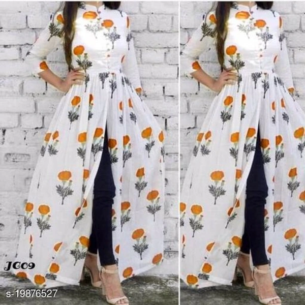 NEW LATEST PRINTED FRONT CUT KURTI - Yellow, XL