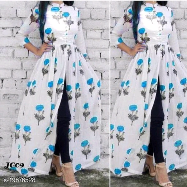 NEW LATEST PRINTED FRONT CUT KURTI - Blue, XL