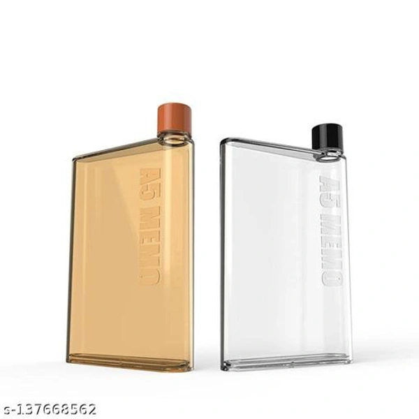 A5 Flat Memo Notebook BPA Free Water Bottle 450 ML Creative Plastic Flat Water Bottle for School Activity Outdoor Sports, Pack of 1 - Free Size