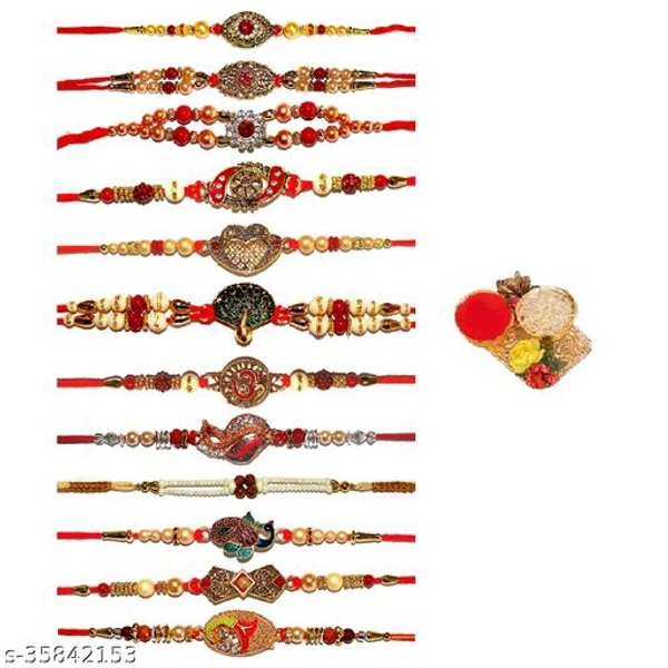 BANDHAN- Bracelet Rakhi with Roli Tika for Men(12 Piece Combo) | rakhi combos | Special Rakhi for Brother | Fancy Rakhi | Bro Rakhi | Designer Rakhi | Rakhi for small bro RB492 - Free Size