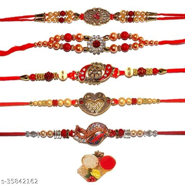 BANDHAN- Rakhi Combo for Brother , Rakhi for Bhaiyya/Bhai , Rakhi Pack of 5 with Rolo Tik| Gold Rakhi bracelet for Brother | Bro Rakhi | Stone Rakhi |Designer Rakhi | RB450 - Free Size