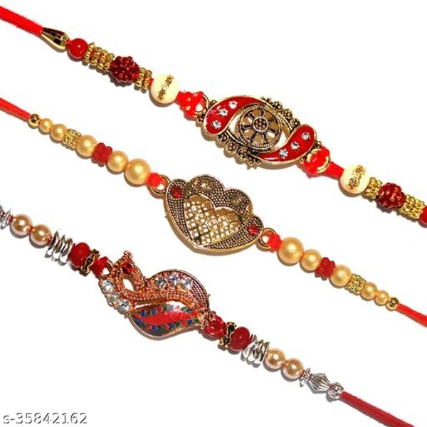 BANDHAN- Rakhi Combo for Brother , Rakhi for Bhaiyya/Bhai , Rakhi Pack of 5 with Rolo Tik| Gold Rakhi bracelet for Brother | Bro Rakhi | Stone Rakhi |Designer Rakhi | RB450 - Free Size