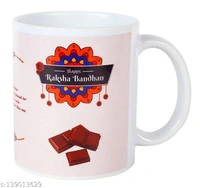 Kraftales Raksha Bandhan Gift Set Combo of Rakhi Greeting Card | Printed Ceramic Coffee Mug | Roli | Chawal | Rakhi /Raksha Bandhan Gift Set for Brother (300 ML) (ST1) - Free Size