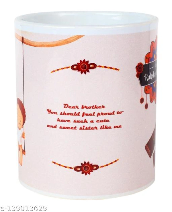 Kraftales Raksha Bandhan Gift Set Combo of Rakhi Greeting Card | Printed Ceramic Coffee Mug | Roli | Chawal | Rakhi /Raksha Bandhan Gift Set for Brother (300 ML) (ST1) - Free Size