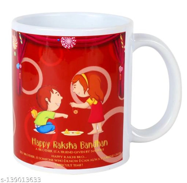 Kraftales Raksha Bandhan Gift Set Combo of Rakhi Greeting Card | Printed Ceramic Coffee Mug | Roli | Chawal | Rakhi /Raksha Bandhan Gift Set for Brother (300 ML) (ST2) - Free Size