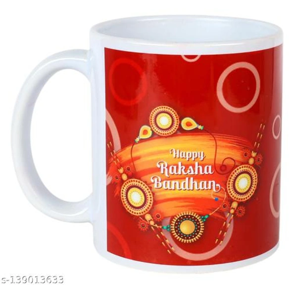 Kraftales Raksha Bandhan Gift Set Combo of Rakhi Greeting Card | Printed Ceramic Coffee Mug | Roli | Chawal | Rakhi /Raksha Bandhan Gift Set for Brother (300 ML) (ST2) - Free Size