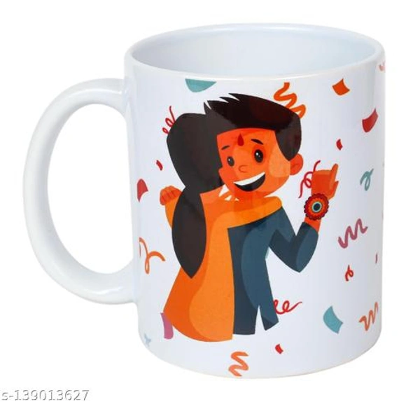 Kraftales Raksha Bandhan Gift Set Combo of Rakhi(Random Design) Greeting Card | Printed Ceramic Coffee Mug | Roli | Chawal | Rakhi /Raksha Bandhan Gift Set for Brother (300 ML) (ST6) - Free Size