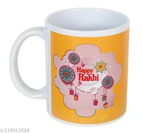Kraftales Raksha Bandhan Gift Set Combo of Rakhi Greeting Card | Printed Ceramic Coffee Mug | Roli | Chawal | Rakhi /Raksha Bandhan Gift Set for Brother (300 ML) (ST7) - Free Size