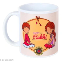 Kraftales Raksha Bandhan Gift Set Combo of Rakhi Greeting Card | Printed Ceramic Coffee Mug | Roli | Chawal | Rakhi /Raksha Bandhan Gift Set for Brother (300 ML) (ST3) - Free Size
