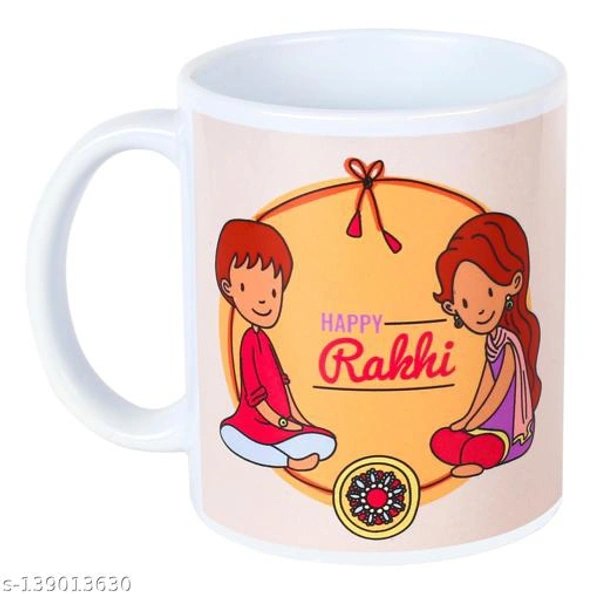 Kraftales Raksha Bandhan Gift Set Combo of Rakhi Greeting Card | Printed Ceramic Coffee Mug | Roli | Chawal | Rakhi /Raksha Bandhan Gift Set for Brother (300 ML) (ST3) - Free Size