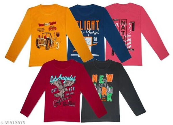 Boys Multicolor Cotton Tshirts & Polos Pack Of 5 - Multi Colour, 3-4 Years