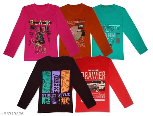 Boys Multicolor Cotton Tshirts & Polos Pack Of 5 - Multi Colour, 7-8 Years